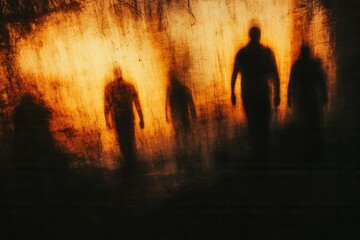 Aufkleber - Mysterious silhouettes emerge from a blurred background of dark tones and shadows in an unsettling atmosphere Generative AI