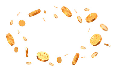 Wall Mural - 3d flying golden brics coins with different angles. stock vector illustration on isolated background
