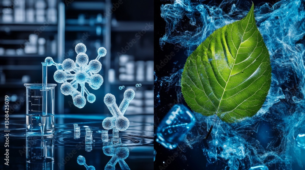 Split composition showing pristine laboratory analysis equipment on ...
