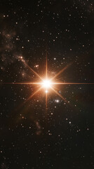 bright star with diffraction spikes in a field of fainter stars and nebulae