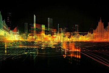 Aufkleber - Futuristic City Skyline Overlayed with Data