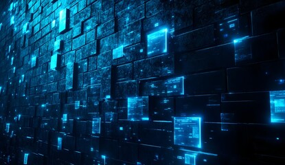 Poster - Digital Brick Wall with glowing data