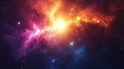 a vivid space illustration of a cosmic nebula with radiant colors and a starry galaxy background sym