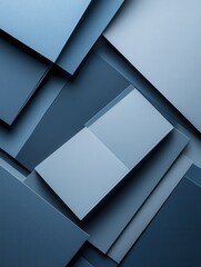 Poster - Professional paper art background featuring geometric cut out shapes in muted blue and gray tones for formal and reliable designs Generative AI
