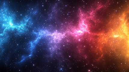 a vivid space illustration of a cosmic nebula with radiant colors and a starry galaxy background sym