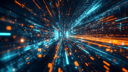 Poster - Digital data tunnel, glowing lines