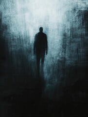 Aufkleber - Mysterious silhouette looms in dark blurred shadows, conveying a deep sense of fear and uncertainty in an abstract setting Generative AI