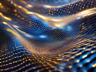 Wall Mural - abstract glowing blue and gold wave pattern, digital technology background.