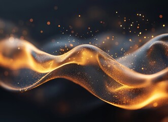 Wall Mural - a vivid depiction of glowing waves in golden orange and yellow hues against a deep black background.