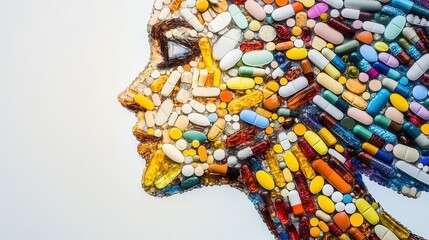 Aufkleber - Intricate mosaic of colorful pills forming a human silhouette in detailed artistic interpretation reflecting golden ratio principles Generative AI