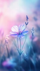 Aufkleber - Close-up view of a delicate flower surrounded by soft colors in a tranquil field during early morning light