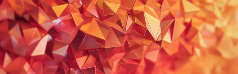 Poster - Vibrant low-poly triangles in warm hues create a dynamic abstract pattern with depth and texture