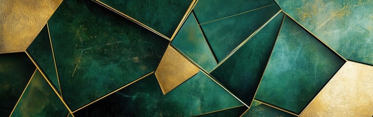 Aufkleber - Textured geometric design composed of deep forest green shapes with metallic highlights enhancing visual interest and depth