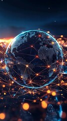 Wall Mural - a networked globe with glowing digital links symbolizing worldwide unity