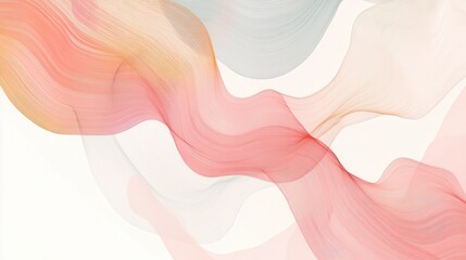 Fototapete - Minimalist pastel coral pencil strokes create fluid abstract patterns on a light background