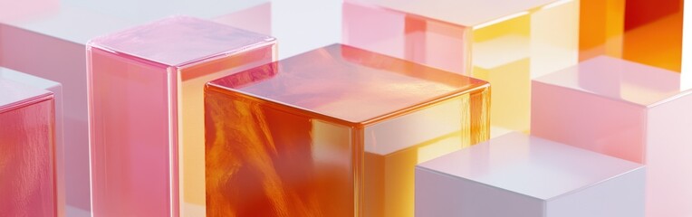 Aufkleber - Colorful arrangement of minimalist amber and pink color blocks showcasing modern design and artistic expression