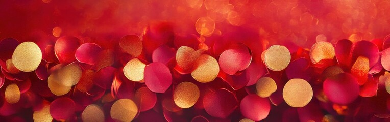 Poster - Bright ruby red and glowing gold bokeh circles create a striking visual effect perfect for festive celebrations and romantic settings