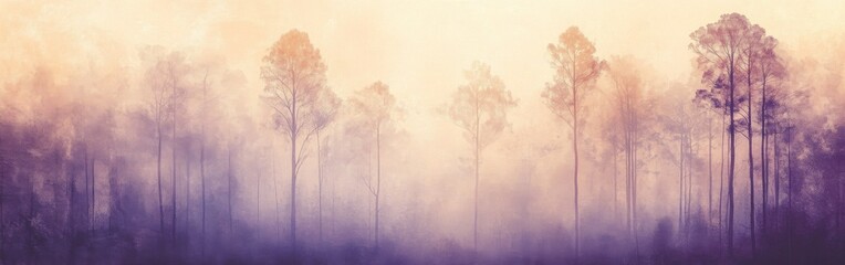 Aufkleber - Silhouette of a serene forest at dusk with muted colors blending into soft hues and misty atmosphere