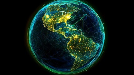 Wall Mural - abstract concept earth with glowing borders and interconnected digital paths