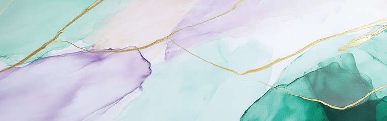 Poster - Abstract pastel mint and lavender artwork featuring elegant gold accents in a harmonious blend of colors