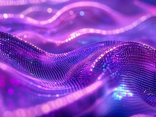 Wall Mural - abstract purple and blue wavy digital particle background.