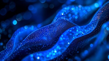 Wall Mural - abstract blue glowing wave with particles.