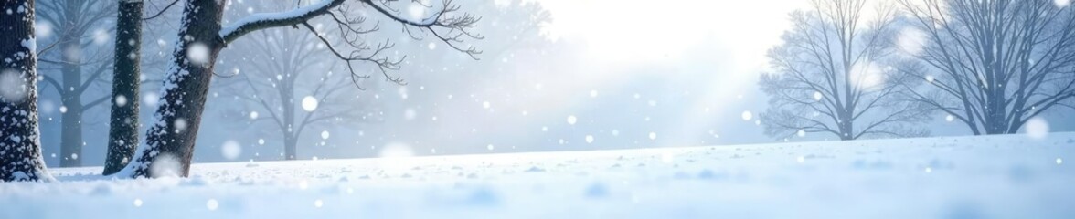 Wall Mural - Snowflakes fall on a white background with bare trees, white, snowflakes, peaceful