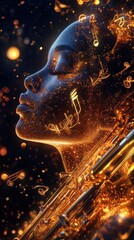 Leinwandbilder - Surreal glowing depiction of a woman with musical elements in an ethereal, dreamlike space