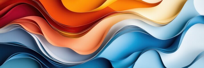 Poster - Dynamic paper art background showcases layered waves with gradient tones reflecting global political changes and structured design Generative AI