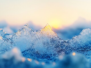 Wall Mural - close-up of ice formations at sunset, showcasing texture and light.