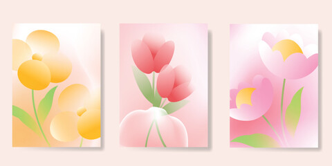 Wall Mural - abstract colorful gradient flower card background set. minimalist poster with tulip flower. modern s