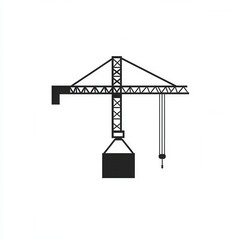 Fototapete - Minimalist construction logo featuring a crane lifting a block in simple line art design on a monochrome background