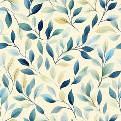 Aufkleber - Watercolor doodle design featuring soft blue and green leaves on a light background in a gentle artistic style