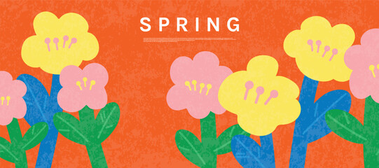 Wall Mural - spring season botanical art background vector. natural hand drawn pattern design with cute flowers, 