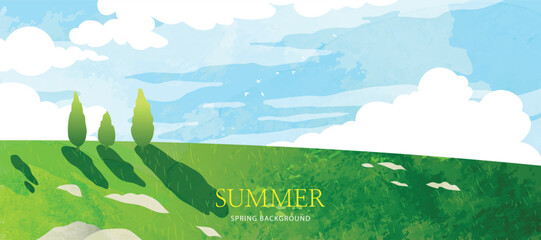 abstract green summer landscape background vector. nature wallpaper of green field on mountain, flow