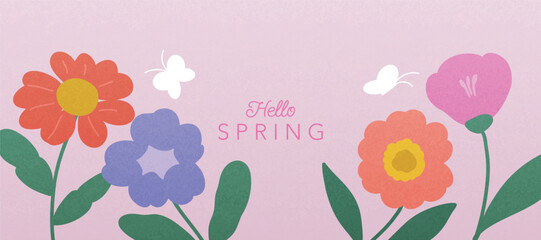Wall Mural - spring season botanical art background vector. natural hand drawn pattern design with cute flowers, 