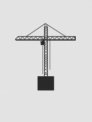 Fototapete - Modern minimalist construction logo featuring a tower crane lifting a block against a monochrome background with negative space design