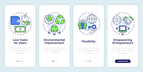 Wall Mural - benefits of sharing economy onboarding mobile app screen. walkthrough 4 steps editable graphic instr