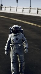 Wall Mural - astronaut in space suit on the road bridge