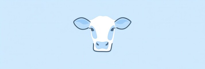 Poster - Stylized minimalist cow logo for dairy farm branding featuring a soft blue and white color scheme with a modern design aesthetic