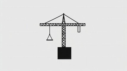 Fototapete - Modern minimalist construction logo featuring a tower crane lifting a block in simple line art on a monochrome background
