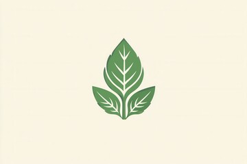 Poster - Clean geometric basil leaf logo designed for herbal branding in fresh green tones featuring minimalistic line art style