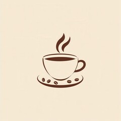 Aufkleber - Elegant minimalist coffee cup logo with steam and coffee beans in warm tones