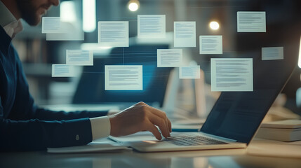 Wall Mural - business process, workflow automation with flowchart. document management system dms, enterprise con