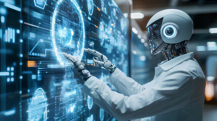 Wall Mural - businessman use artificial intelligence ai technology for enhanced work efficiency data analysis and