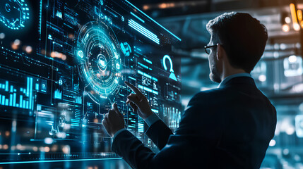 Wall Mural - businessman use artificial intelligence ai technology for enhanced work efficiency data analysis and