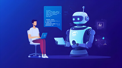 Chatbot conversation assistant. Person using online customer service with chatbot to get support. AI automatic answering machine. Artificial intelligence, customer support center, CONTACT US