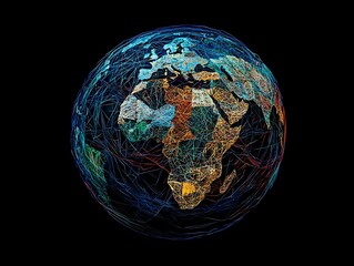 Wall Mural - abstract view earth with interwoven digital threads symbolizing global unity