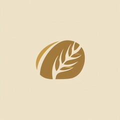Poster - Minimalist bread logo featuring an abstract loaf silhouette and wheat texture in warm beige and gold colors suitable for branding in cafes