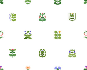 Fototapete - Seamless floral pattern. Modern botanical background, repeating print with flower plant branches. Endless texture design, summer blossoms for textiles, wallpaper, wrapping. Flat vector illustration